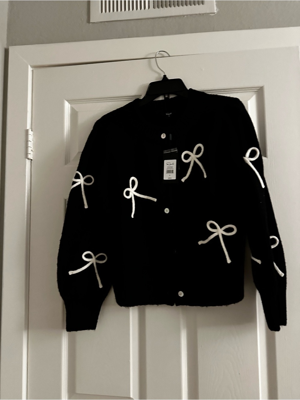 Rails Black Cardigan Sweater with White Bow Accents